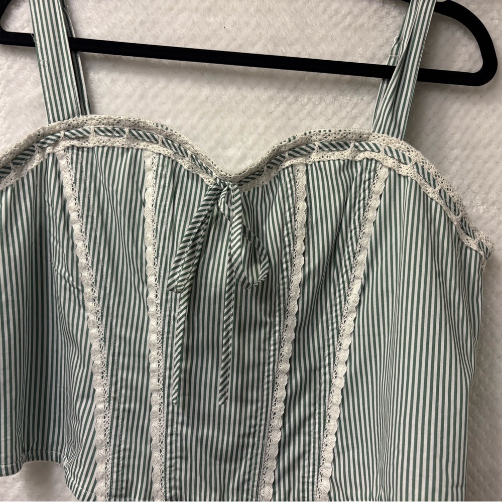 Bustier Light Green and White Ruffled 
Crochet Details
